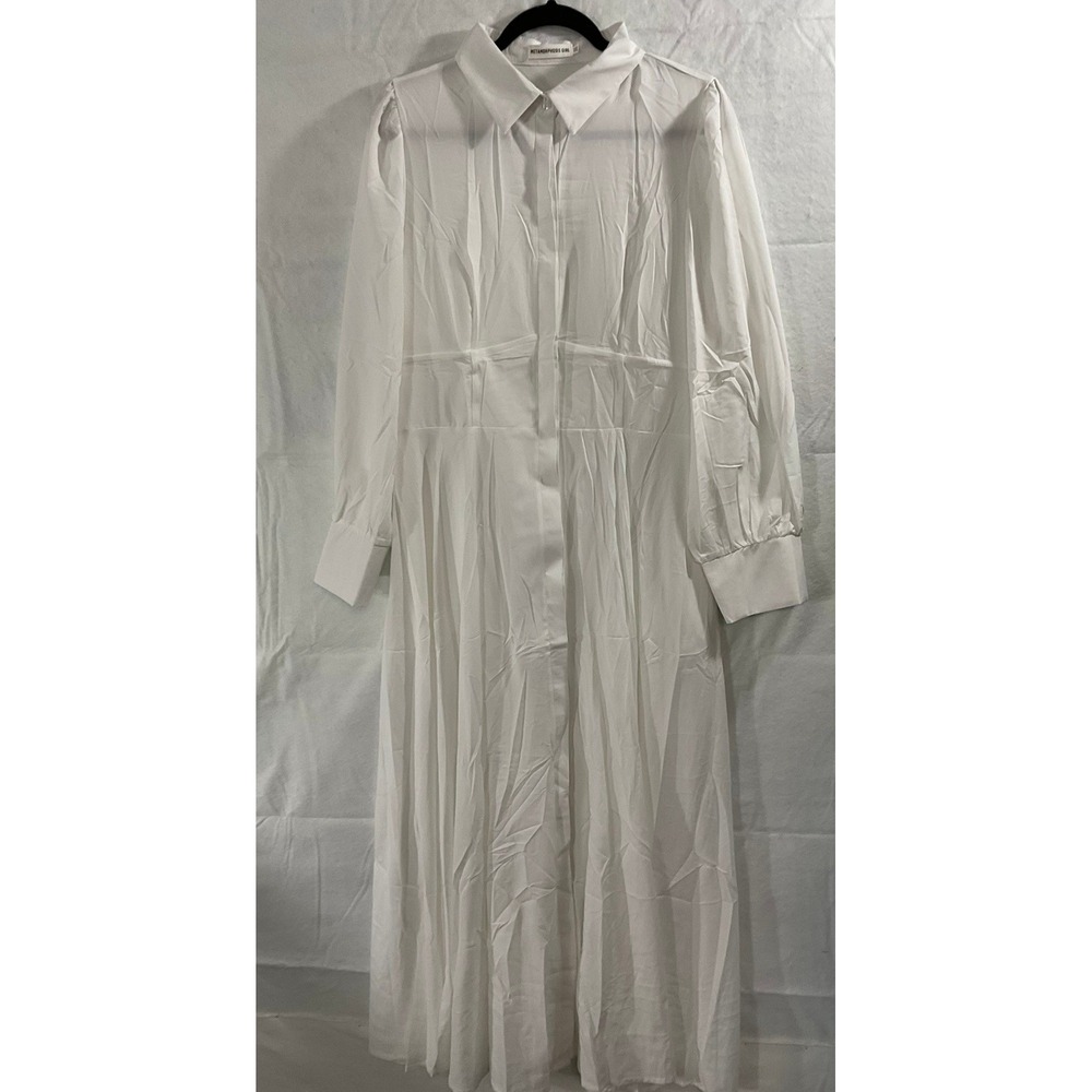Metamorphosis Girl Maxi Shirt Dress Womens XXL White Long Sleeve Button Front - Picture 2 of 12
